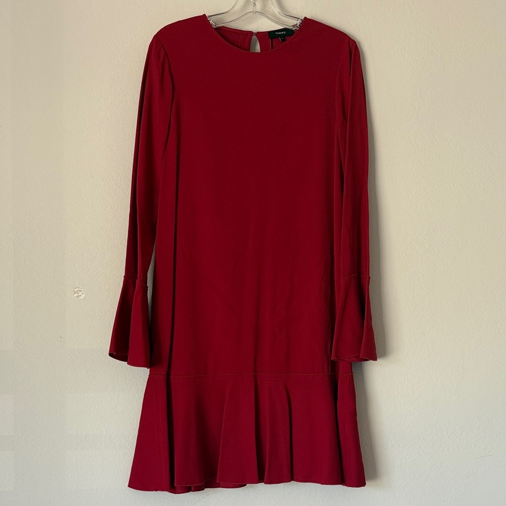 Theory Red Long Sleeve Dress